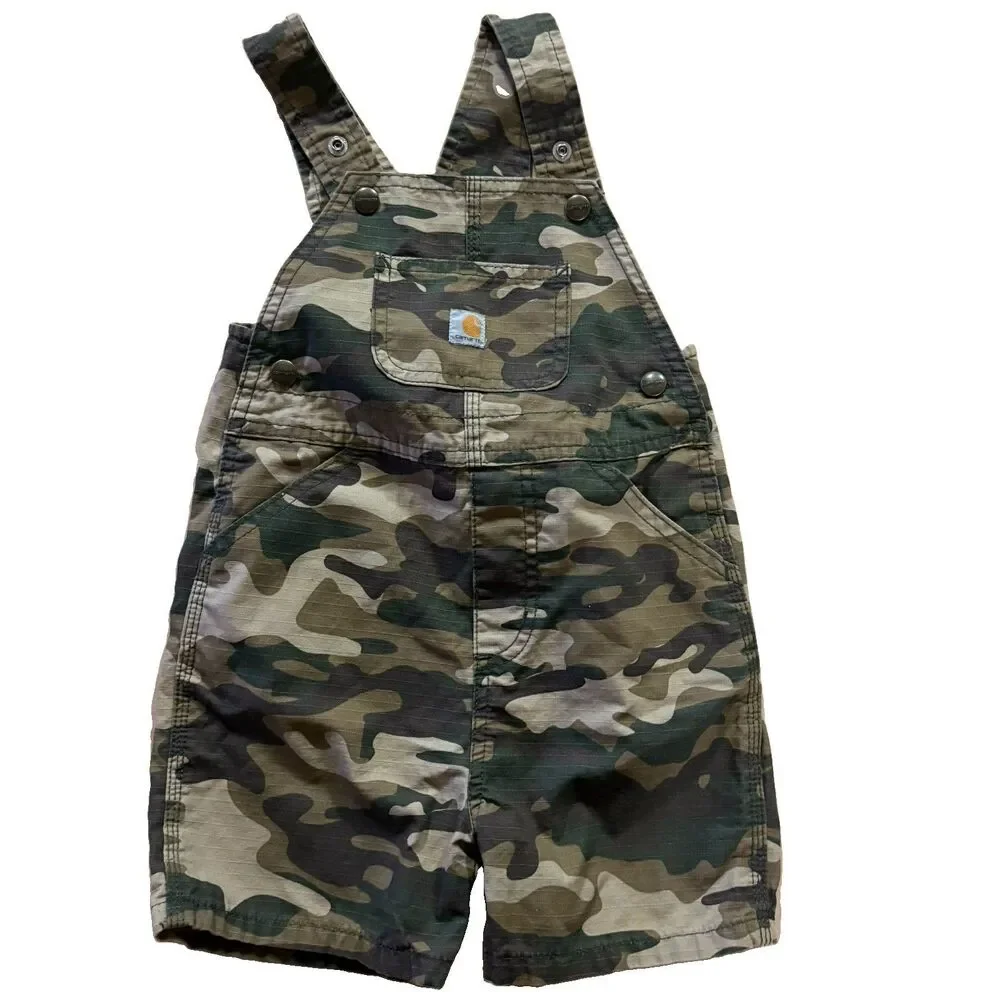 Carhartt Boys 3T Camo Canvas Cotton Bib Overalls One-Piece Green/Brown